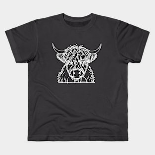 Highland Cow - White Sketch Kids T-Shirt